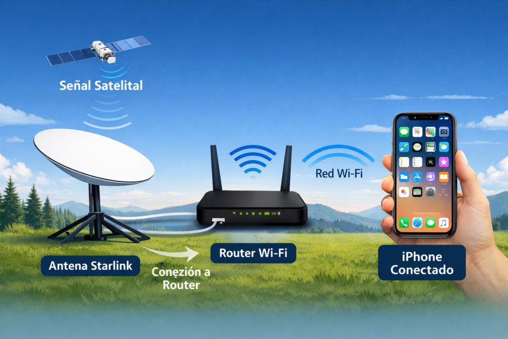 iPhone conectado a la red WiFi de Starlink